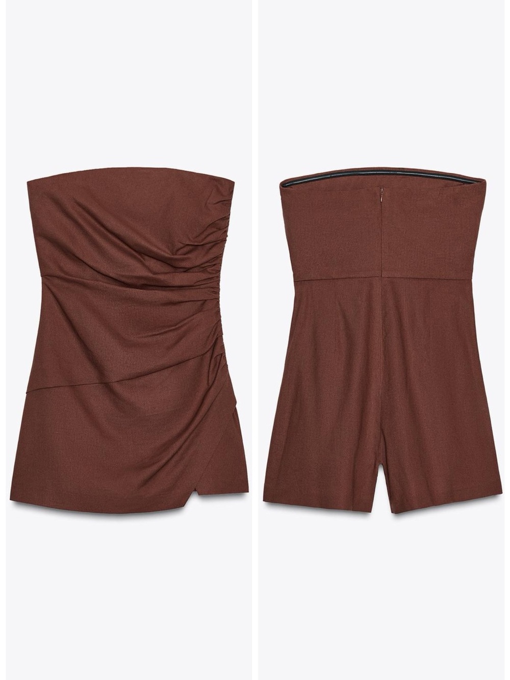 Zara Short Linen Romper Jumpsuit Terracotta Open Sholders Medium 3453/722/658 - Picture 5 of 16
